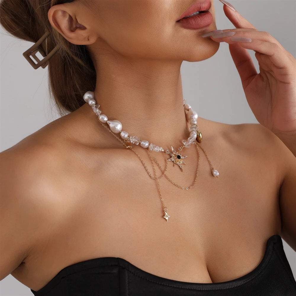 Sweet Cool Hot Girl Eight-pointed Star Necklace Light Luxury Fashion Niche Style Elegant Trendy Jewelry for Women Ladies Chic