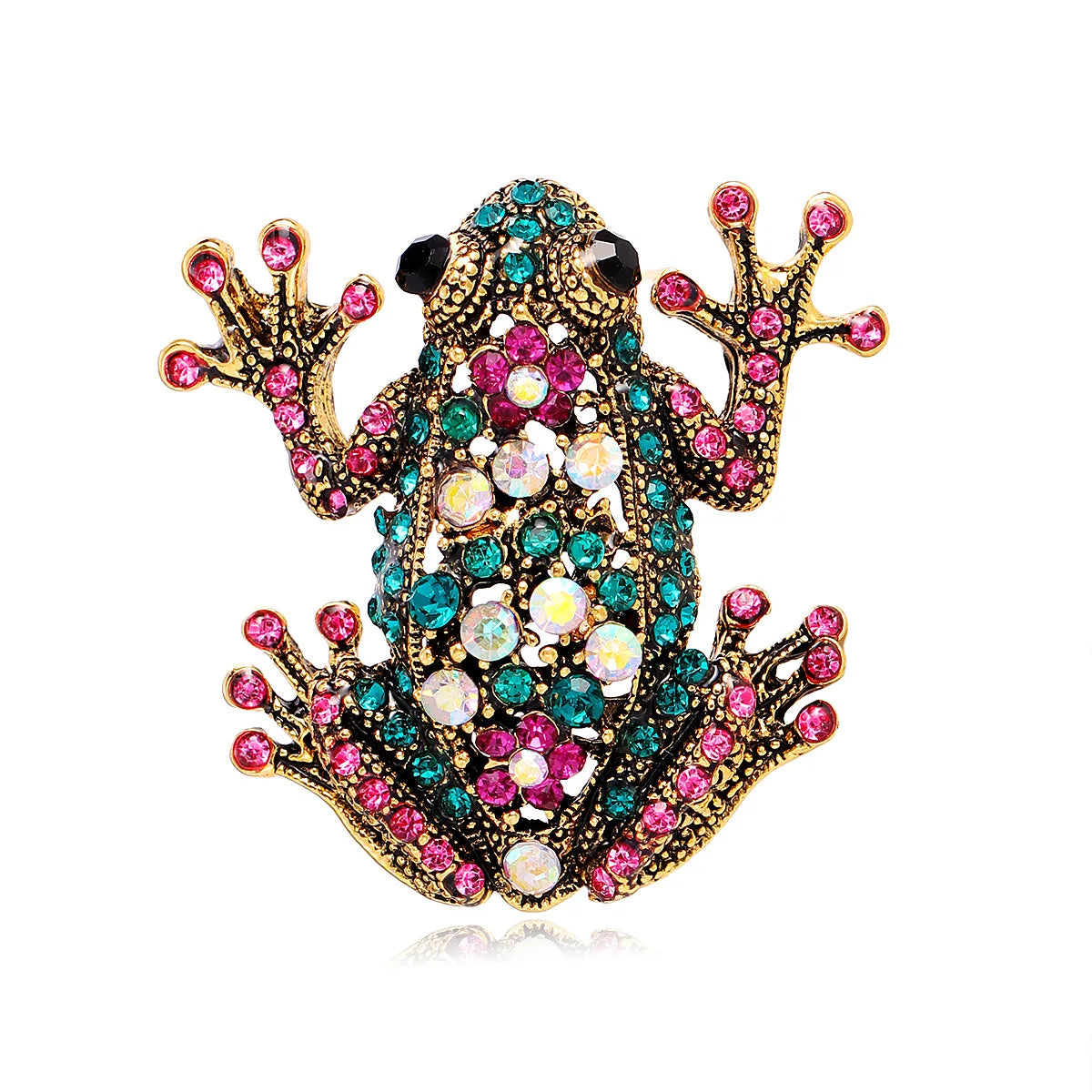 Fashion Glitter Rhinestone Animals Frog Brooches for Girls Stylish Trendy Pins Jewelry for Women Ladies Accessories Wholesale