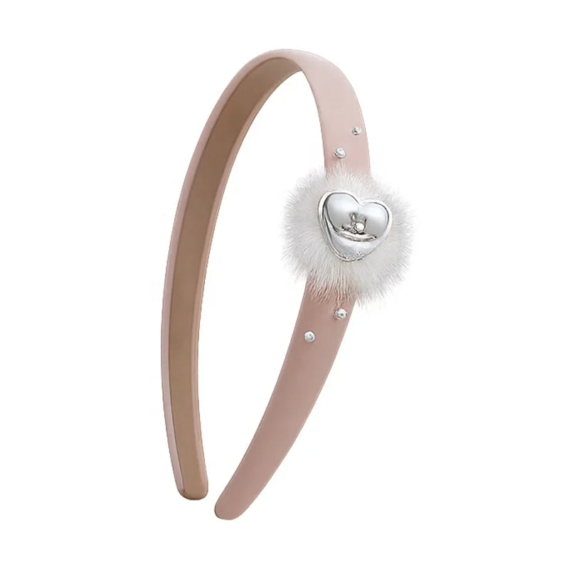Women's Sweet Cute Headbands Light Blue Pink Fluffy Heart Hairband Pearl Design High-end Hair Accessories Spring Wholesale New