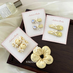 Cute Elegant Bowknot Hair Clips for Baby Girls Yellow Solid Color Alloy Fabric Fashionable Alligators Hair Accessories for Kids