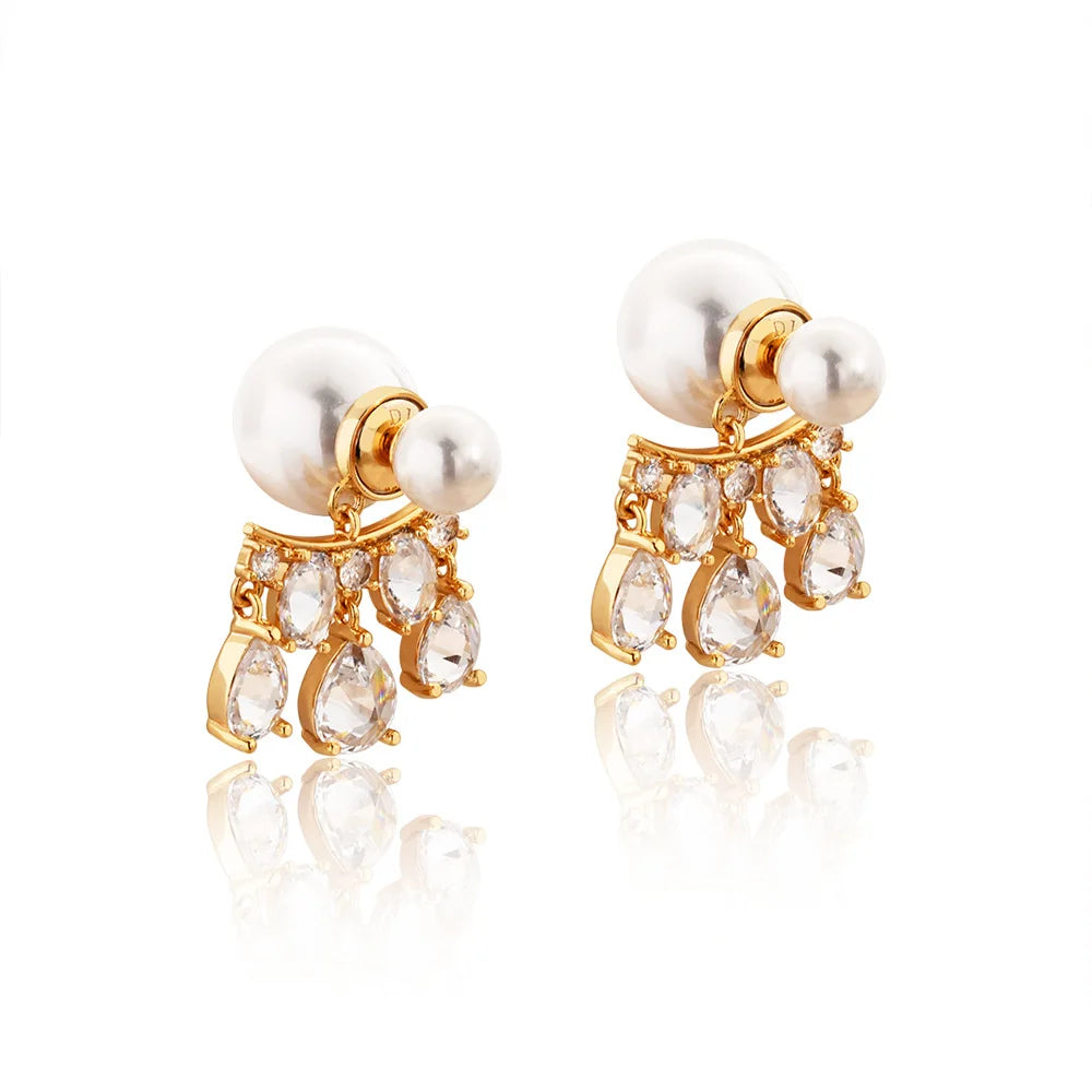 Korean-style Fashionable Large Imitation Pearl and Water Drop Zircon Earrings Exquisite High-end Elegant Ear Jewelry Wholesale