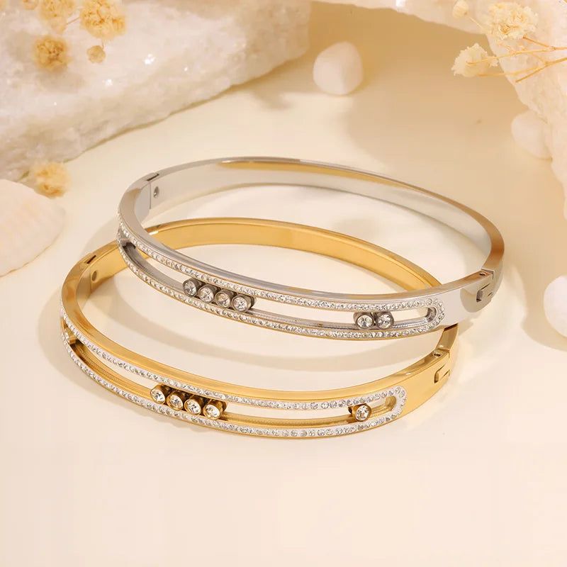 Female Fashion Glitter Zircon Bangles for Girls Sweet Hollowed Bracelets Elegant Trendy Jewelry for Women Accessories Wholesale
