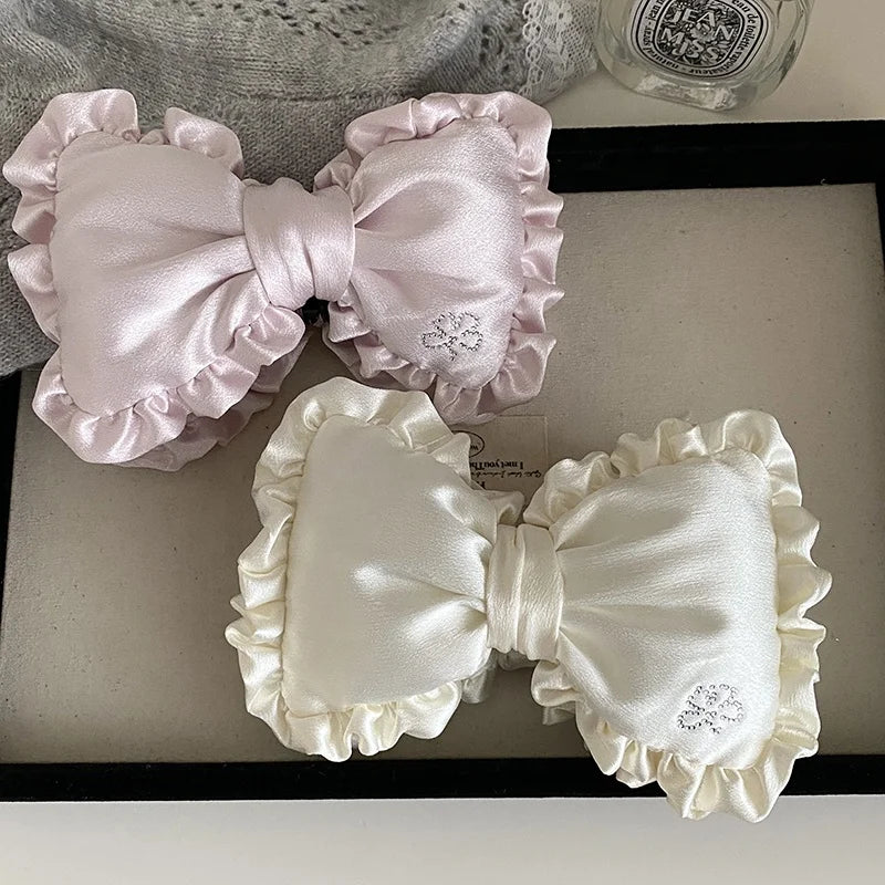 Trendy Lustrous Luxury Bowknot Satin Hair Clips for Girls Sweet Elegant Cute Banana Clips for Women Ladies Hair Accessories