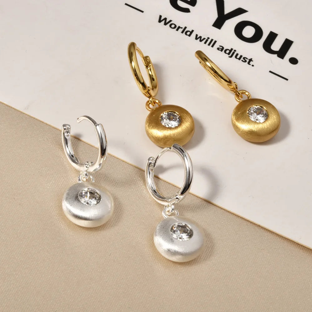 French-style Cute Zirconium-inlaid Hoop Earrings Gold Brushed Round Square Heart-shaped Small Ear Buckles Elegant Accessories