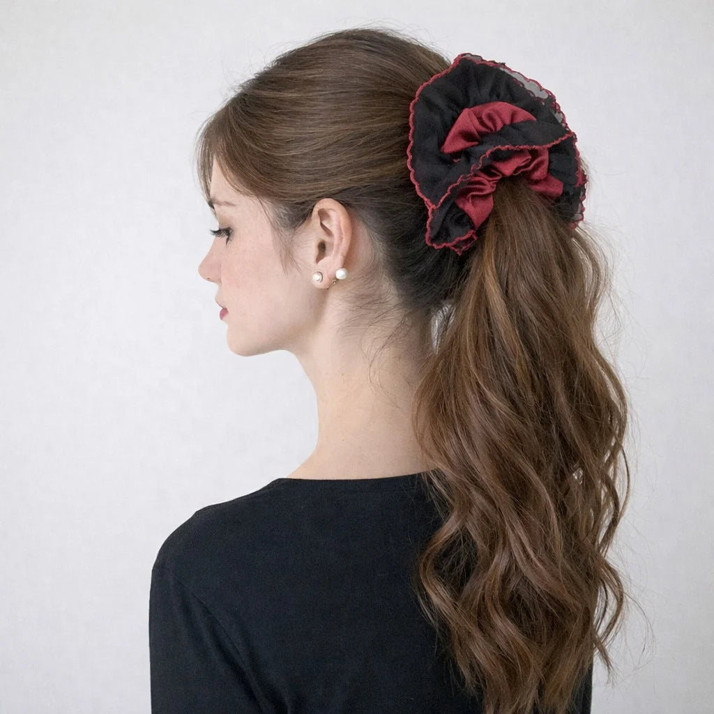 Female Red Black Lace Large Thick Thin Hair Scrunchies Fashion Elegant Vintage Bulk in Stock Hair Ties Accessories for Women