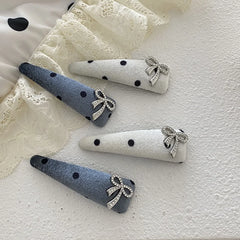 Women 2025 Hot Sale Dots Bowknot White Blue Snap Clips Fashion Elegant Glitter in Stock Hairpins Accessories for Female Office