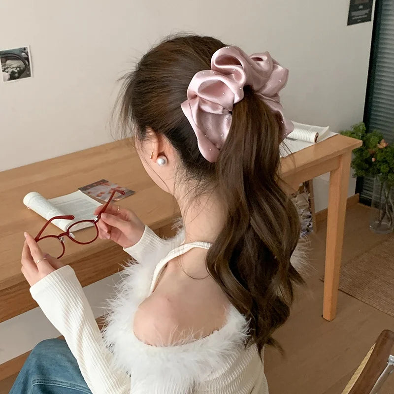 Fashion Satin Lustrous Simple Scrunchies for Girls Minimalistic Solid Color Hair Ties for Women Ladies Hair Accessories Chic