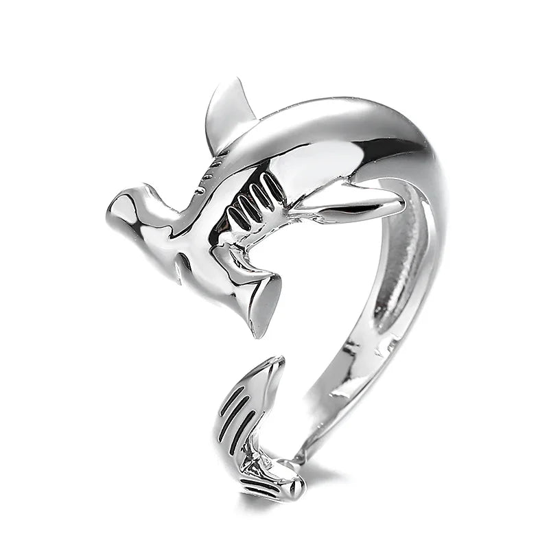 Shark Open Rings Women Men Adjustable Animal Ocean Theme Statement Band Unique Rings Fashion Jewelry Gift Accessories Wholesale