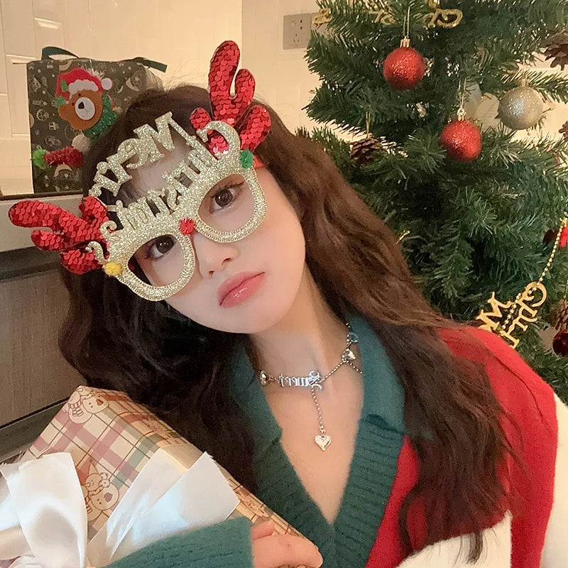 Female Letter Snowman Decorative Large Christmas Glasses Fashion Cute Wholesale in Stock Accessories for Christmas Festival Use