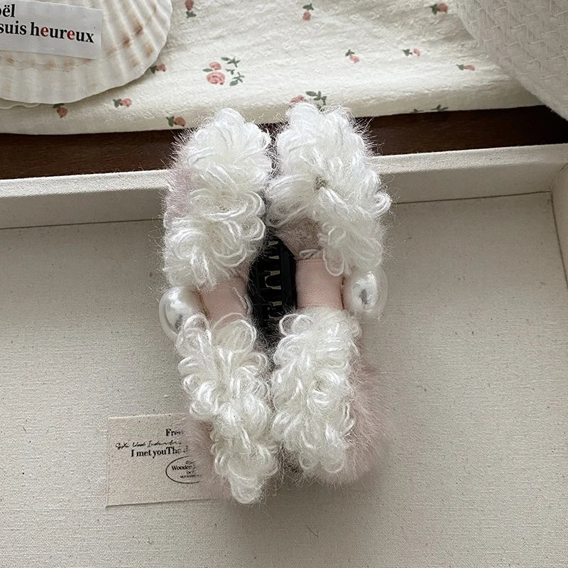 Fashion Bowknot Sweet Imitation Pearl Hair Clips for Girls Elegant Fluffy Cute Banana Clips for Women Ladies Accessories Chic