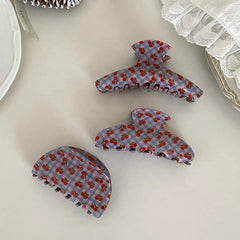 Female Acrylic Cherry Hair Claws Check Pattern Korean Simple Sweet Shark Hair Clip for Girls Hair Clutch Wholesale Accessories