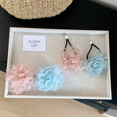 Hot Sale Women's Daily Fashion Hair Ties Solid Pink Blue Flower Scrunchies with Elegant Claws Set Handmade Accessories