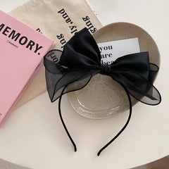 Classic Black Princess Style Headband with Big Bowknot Solid Color Preppy Sweet Elegant Hair Accessories for Girls and Women