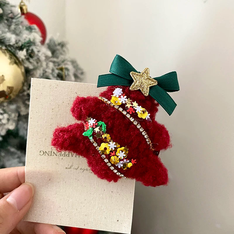 2025 Christmas Bowknot Santa Claws Socks Hairbands for Baby Girls Cute Sweet Glitter Head Bands for Kids Child Hair Accessories
