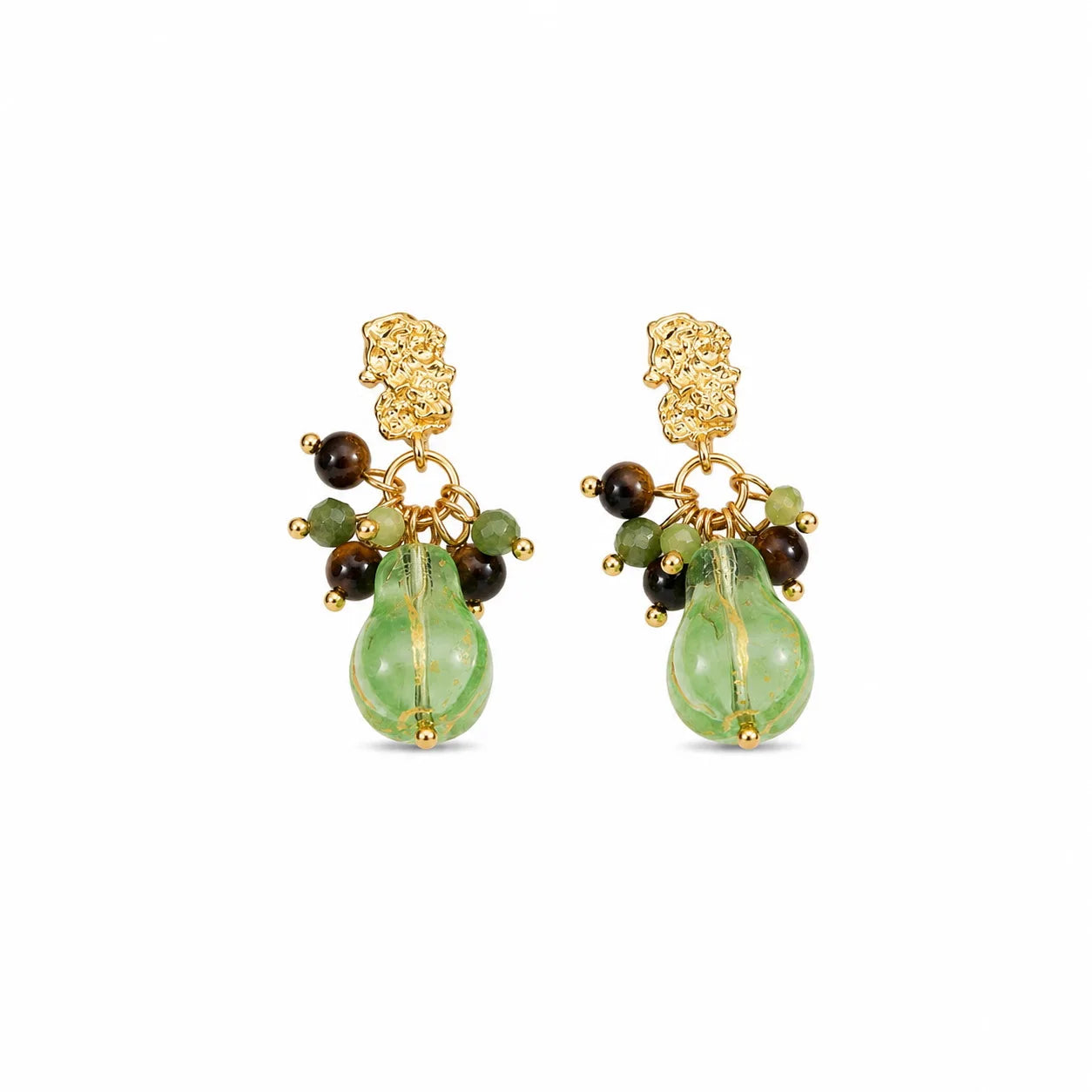 Women Brown Green Czech Beads Natural Stone S925 Silver 18k Gold-plated Earring Fashion Elegant Dainty in Stock Daily Jewelry