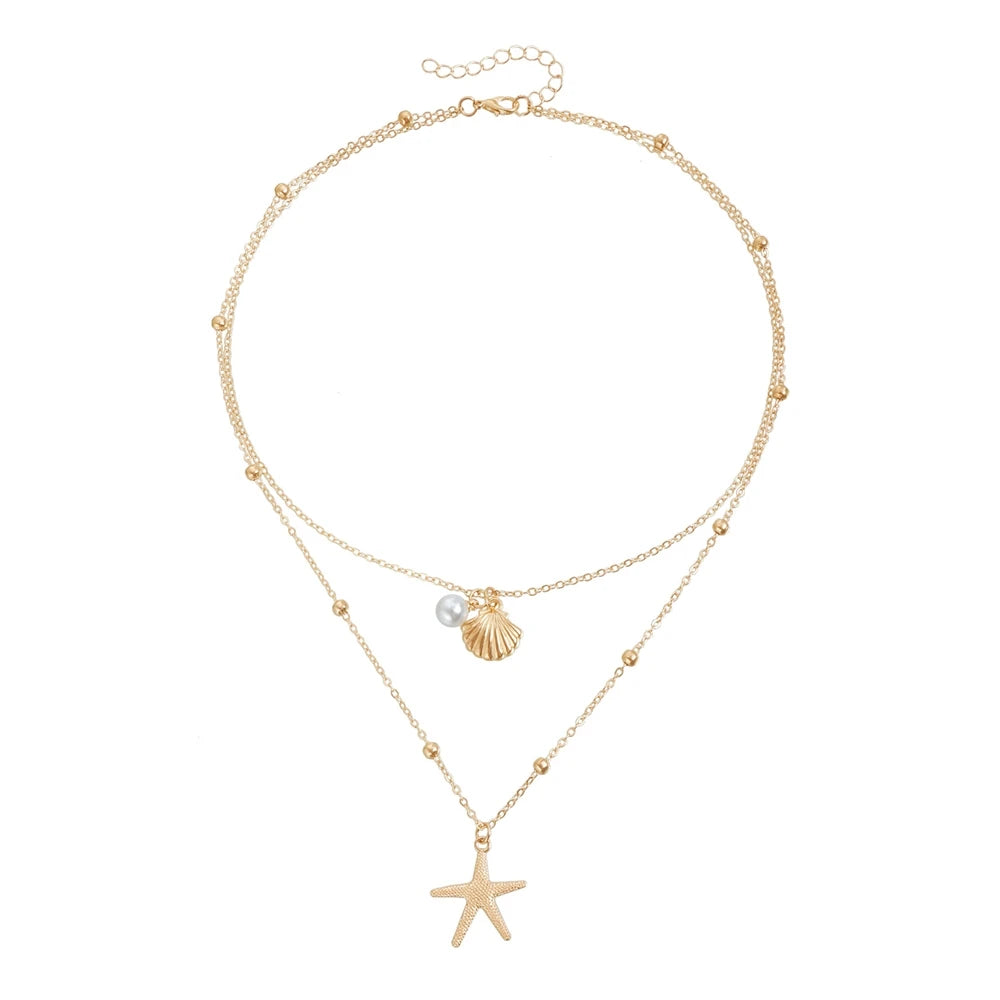 Fashion Layered Wearing Sweater Chain Necklaces for Girls Sweet Sea Ocean Elegant Jewelry for Women Ladies Accessories Wholesale