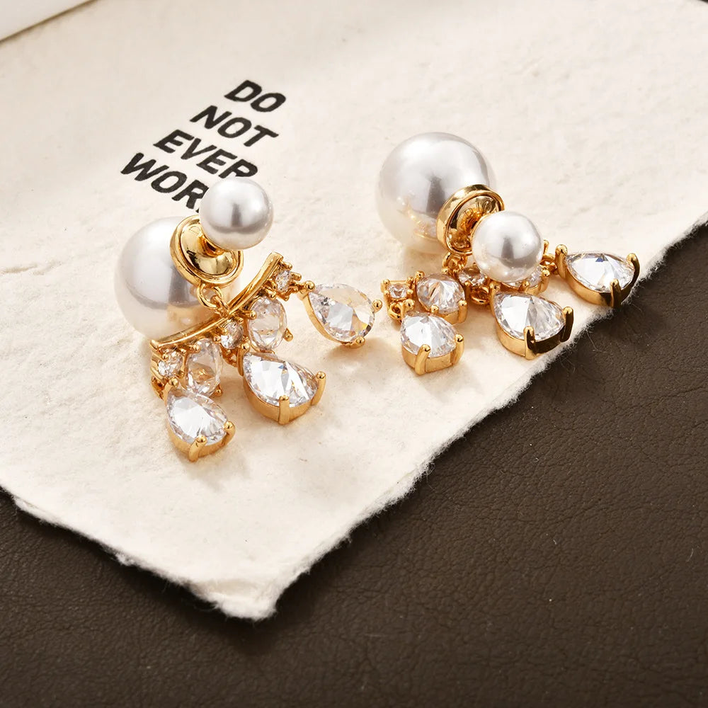 Korean-style Fashionable Large Imitation Pearl and Water Drop Zircon Earrings Exquisite High-end Elegant Ear Jewelry Wholesale