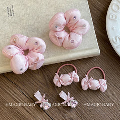 Pink Solid Color Flower Glitter Scrunchies for Baby Girls Sweet Cute Hair Ties for Kids Children Hair Accessories in Stock