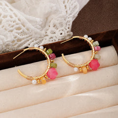 Fashion Copper Wire Pearl Natural Stone Crystal Turquoise Hoop Earrings for Girls Boho Trendy Jewelry for Women Ladies Wholesale
