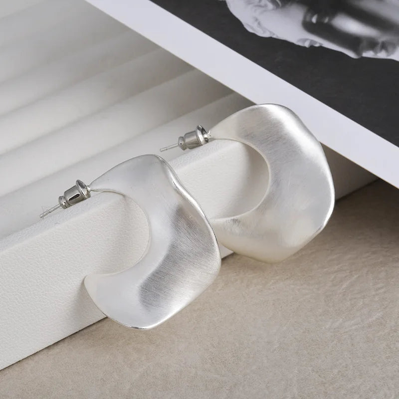 European and American Irregular Brushed Geometric Earrings Niche Design Minimalist Statement Stud Earrings Accessories Wholesale