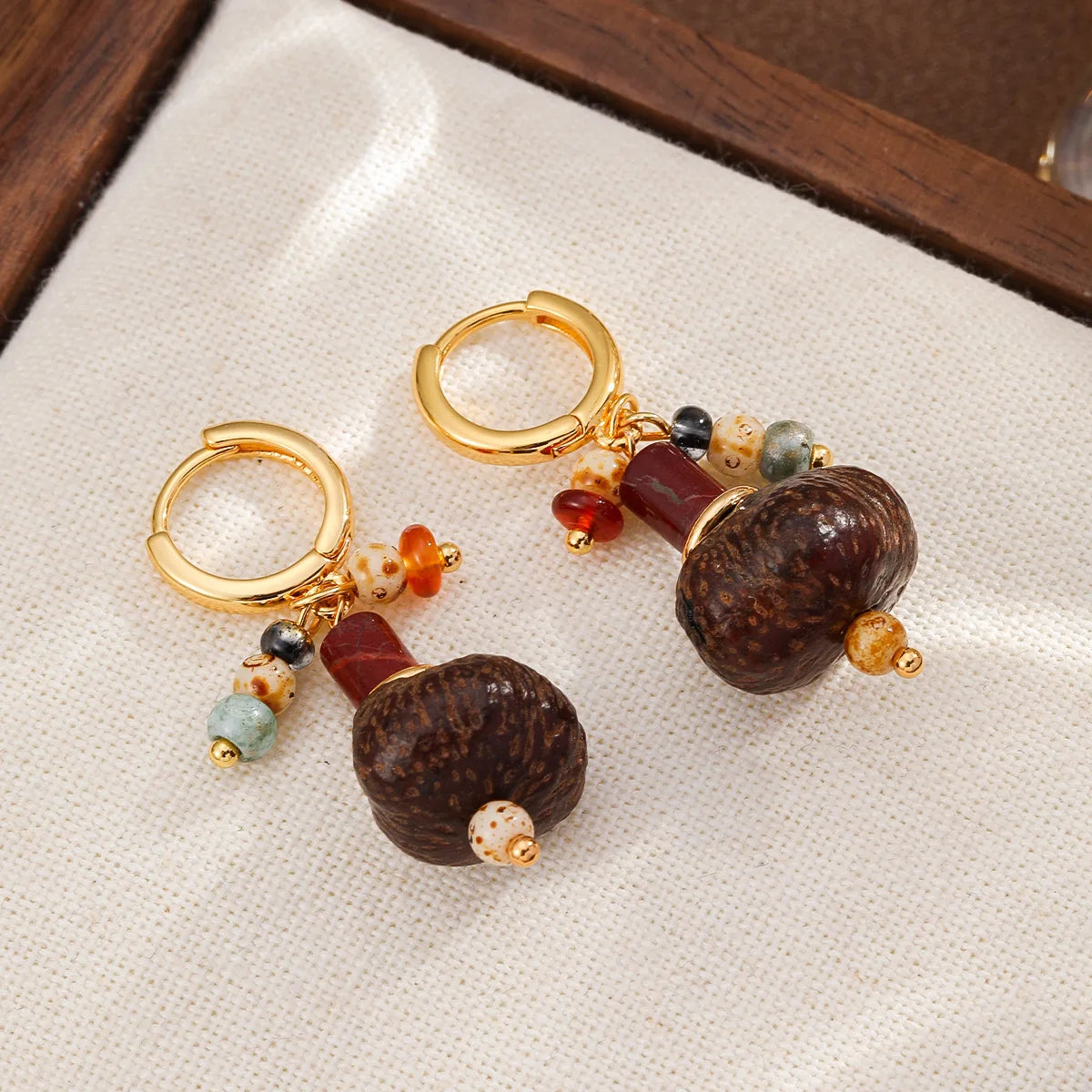 Women Retro Bodhi Seeds Natural Stone 18k Gold-plated Earring Charms Dainty Low MOQ Factory Price Jewelry for Female Daily