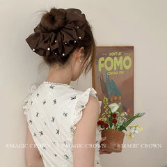 Women's Vintage Sweet Party-Style Hair Ties Accessory Female Multiple Large Thick Thin Ponytail Holder Imitation Pearl Bowknot