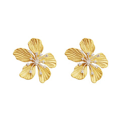 Spring and Summer Super Fairy Flower Stud Earrings with Zircon Unique Trendy Sweet Exaggerated Design Earrings Jewelry Accessory