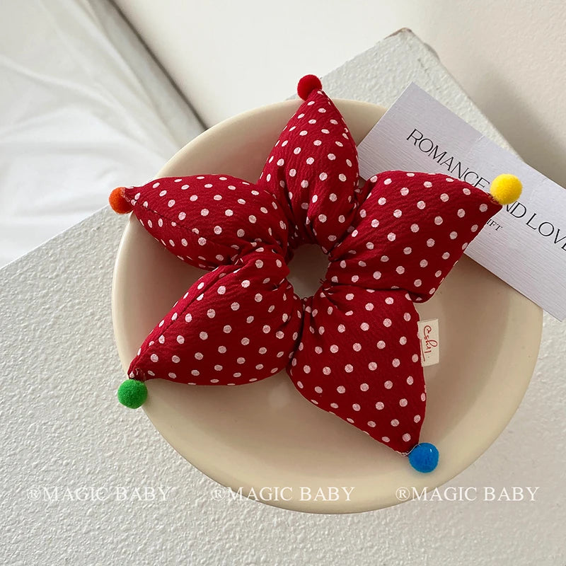 Fashion Star Polka Dot Scrunchies for Baby Girls Cute Kawaii Plaid Stripe Hair Ties for Kids Children Hair Accessories in Stock
