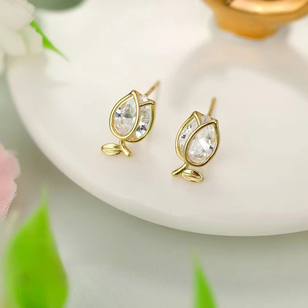 Sweet Imitation Pearl Flower Floral Drop Earrings for Girls Cute Dainty Rhinestone Jewelry for Women Ladies Accessories Chic