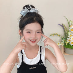 Girls Silver Bowknot Crown Large Hair Ties Fashion Elegant Ponytail Holder in Stock Scrunchies Accessories for Kids Children Use