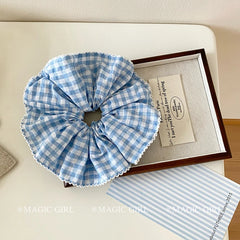 Hot Sale Blue Plaid Sweet Scrunchies for Girls Elegant Graceful Fashion Hair Ties in Stock for Women Ladies Hair Accessories