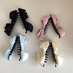 Elegant Cute Classic Banana Hair Clips for Women Princess French Style Bowknot Hair Accessories Solid Color Made Plastic Fabric