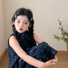 Kids Chic Blue Bear Bowknot Small Snap Clips Fashion Cute Wholesale in Stock Hairpins Accessories for Children Daily School Use