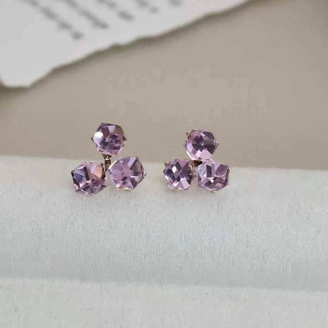 Glitter Simple Rhinestone Fine Stud Earrings for Girls Cute Sweet Fashion Elegant Jewelry for Women Ladies Accessories Wholesale