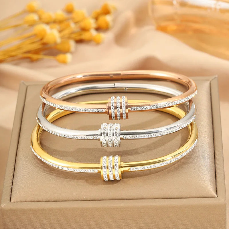 Female Open Cuff Bangle Cubic Zirconia Minimalist Bracelets Light Luxury Elegant Fashion Jewelry Women's Accessories Gift Bulk