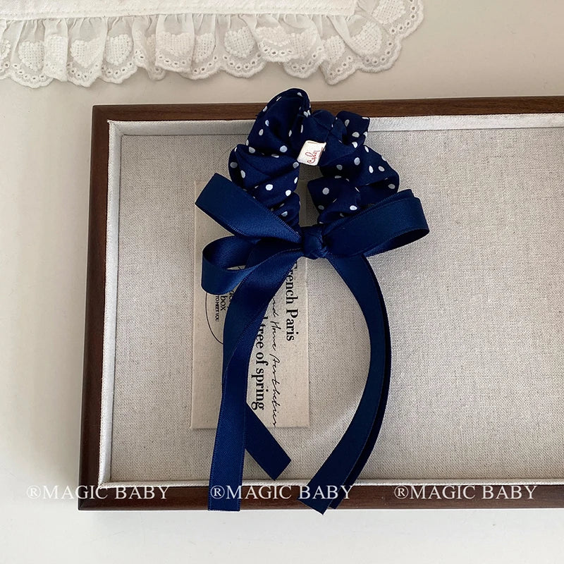 Fashion Polka Dot Ribbon Bowknot Scrunchies for Baby Kids Cute Sweet Hair Ties for Kids Children Hair Accessories in Stock