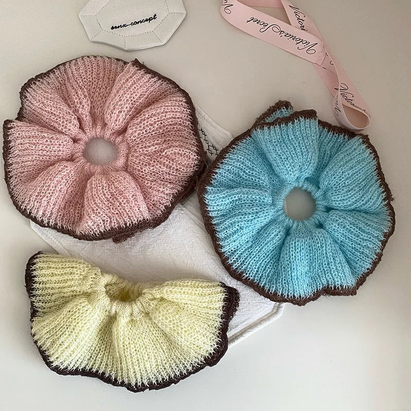 Women Solid Color Oversized Warm Yarn Thick Thin Hair Scrunchies Fashion Simple Customized in Stock Female Hair Ties Accessories