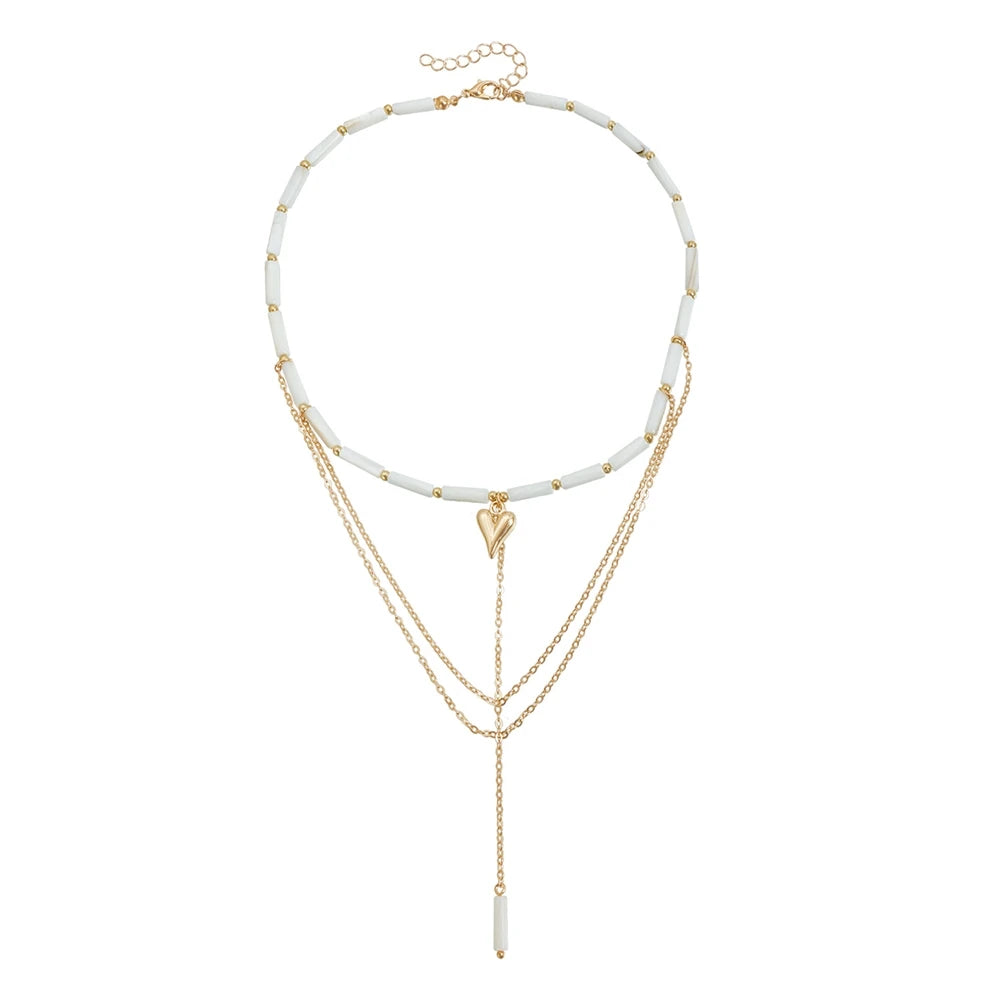 Fashion INS Style Heart Shaped Elegant Necklaces for Girls Sweater Chains Jewelry Sets Suits for Women Ladies Accessories
