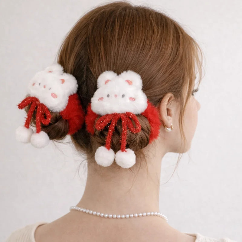 Fashion Cute Animals Rabbit Ribbon Bowknot Scrunchies for Girls Sweet Elegant Hair Ties for Women Ladies Hair Accessories
