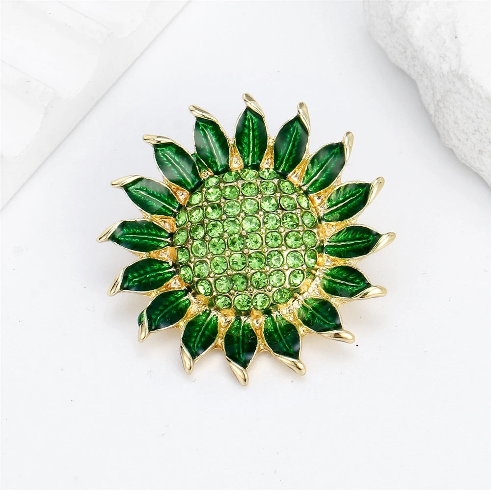 Fashion Sunflower Sweet Trendy Glitter Rhinestone Brooches for Girls Stylish Trendy Pins Jewelry for Women Ladies Accessories