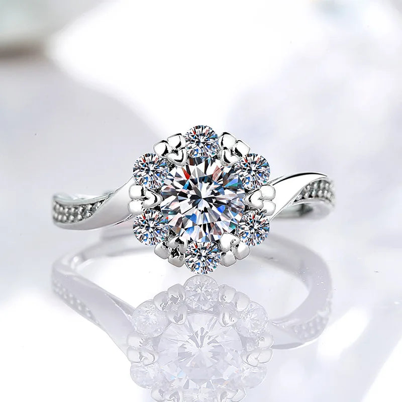 Round Moissanite Rings Classic Six-prong Women's Custom Geometric Ring for Engagement Party Live Streaming Supply Accessory Bulk