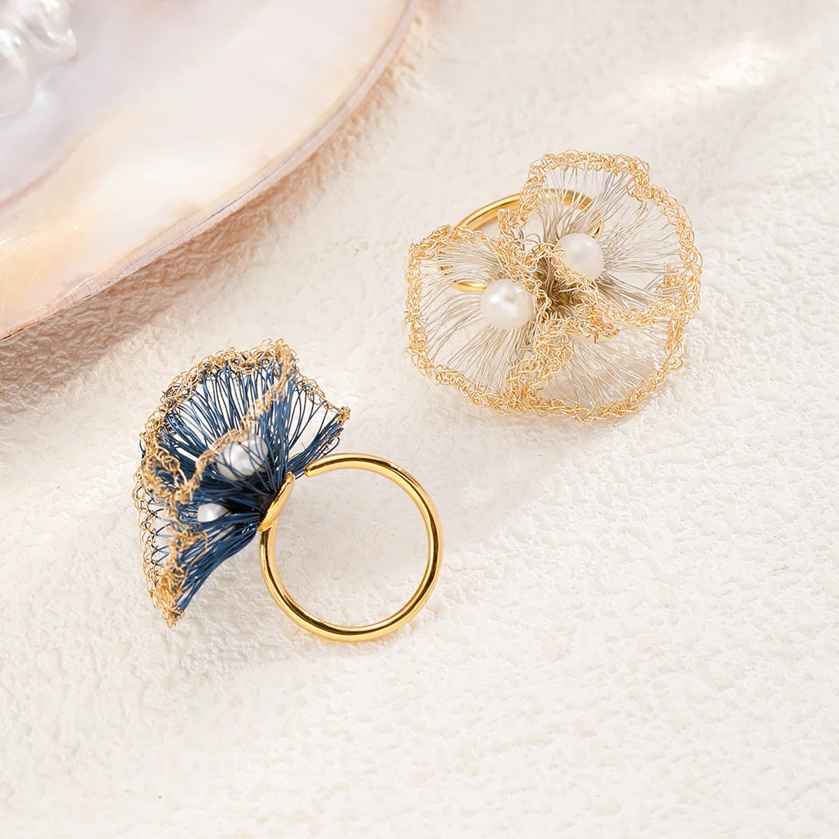 Fashion Wire Crochet Artisan Work Flower Luxury Rings for Girls Elegant Copeer 18K Gold Jewelry for Women Ladies Wholesale Bulk