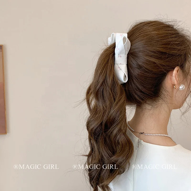 Women White Banana Claw Clips Elegant Sweet Bowknot Fuzzy Little Ball Flower Claw Clips for Girl Bulk Winter Hair Accessories