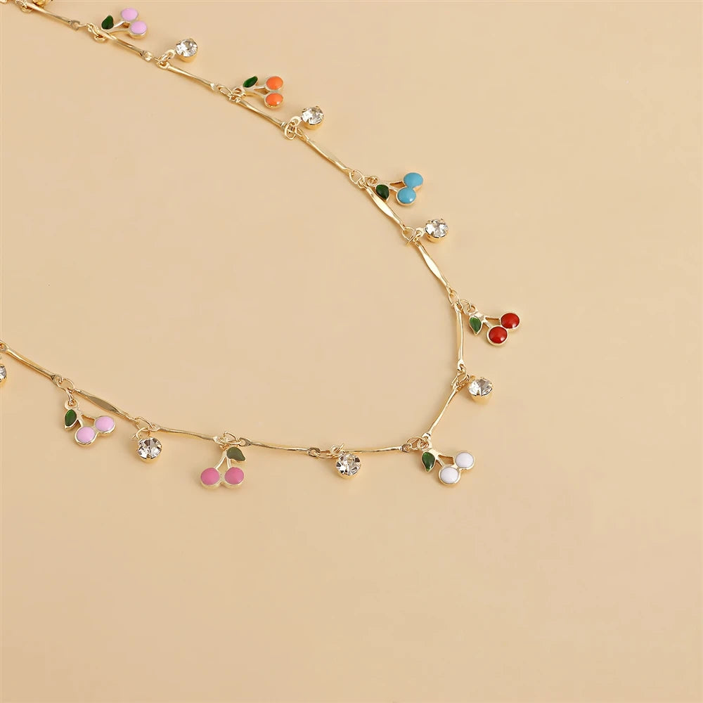 Fashion Simple Elegant Cherry Sweet Necklaces for Girls Kawaii Trendy Jewelry for Women Ladies Teenager Accessories Daily