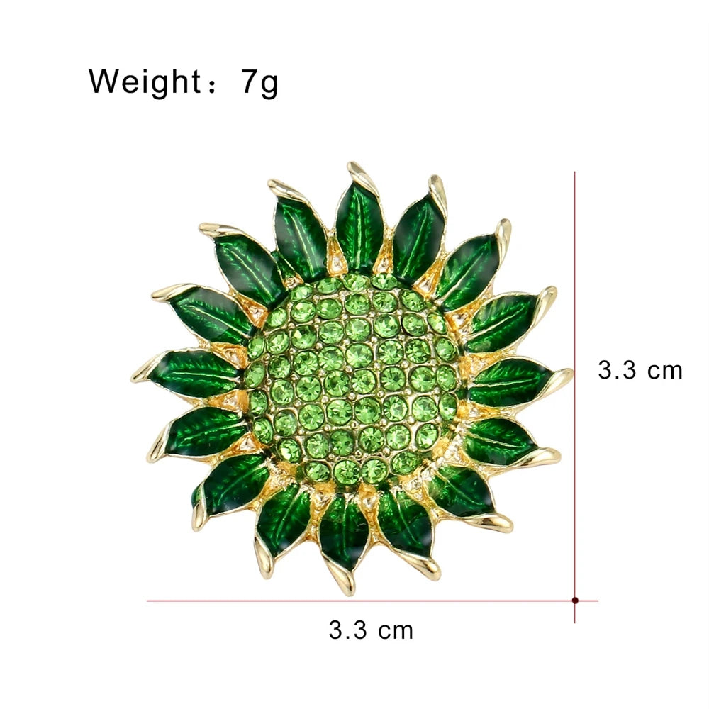 Fashion Sunflower Sweet Trendy Glitter Rhinestone Brooches for Girls Stylish Trendy Pins Jewelry for Women Ladies Accessories