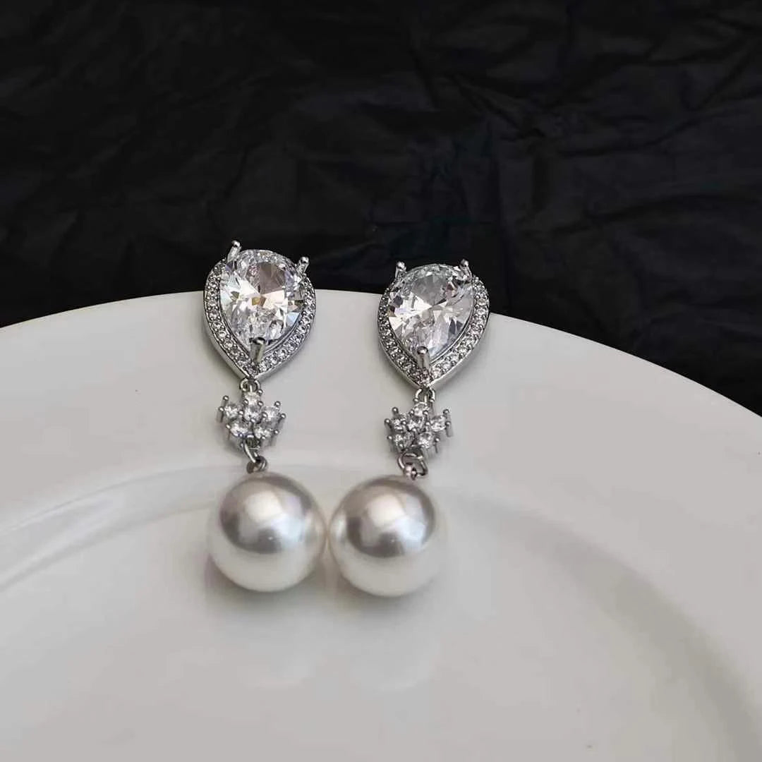 Glitter Luxury Rhinestone Imitation Pearl Drop Earrings for Girls Sweet Elegant Jewelry for Women Ladies Accessories Wholesale