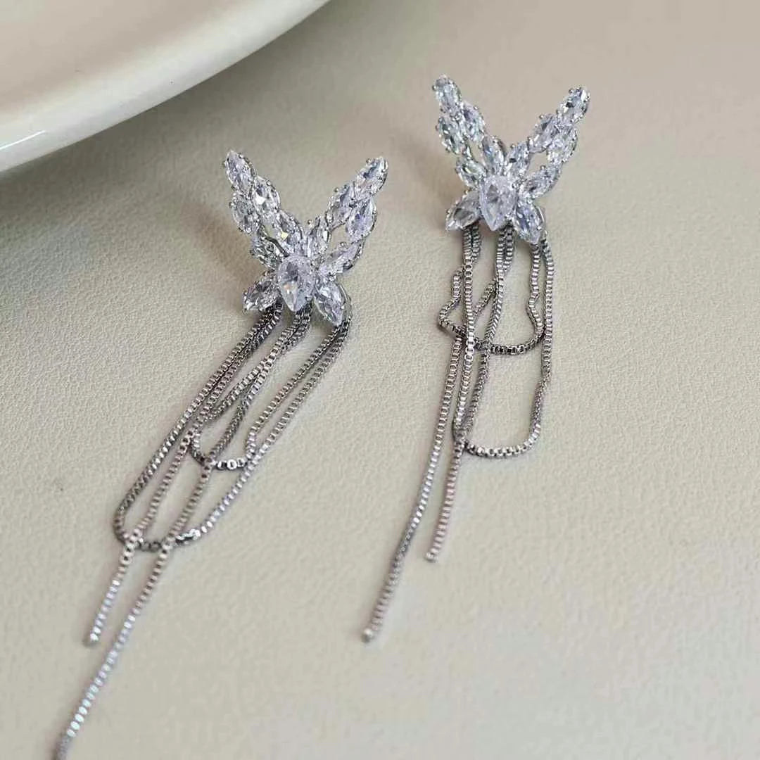 Fashion Graceful Tassel Butterfly Refined Drop Earrings for Girls Sweet Elegant Jewelry for Women Ladies Accessories Wholesale