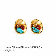 Fashion S925 Silver Turquoise Red Agate Stud Earrings for Girls Boho Vintage Jewelry for Women Ladies Wholesale China Factory