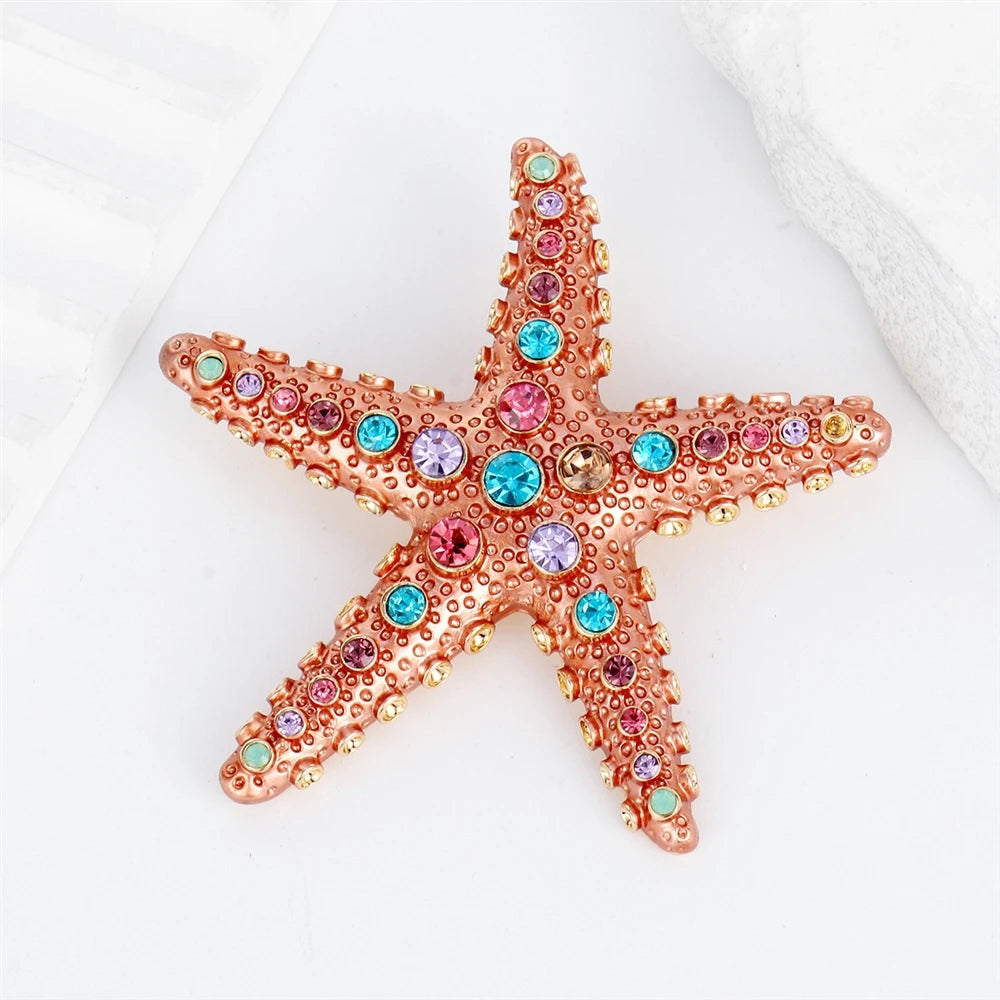 Fashion Starfish Sweet Trendy Ocean Brooches for Girls Glitter Glamorous Pins Jewelry for Women Ladies Accessories Wholesale