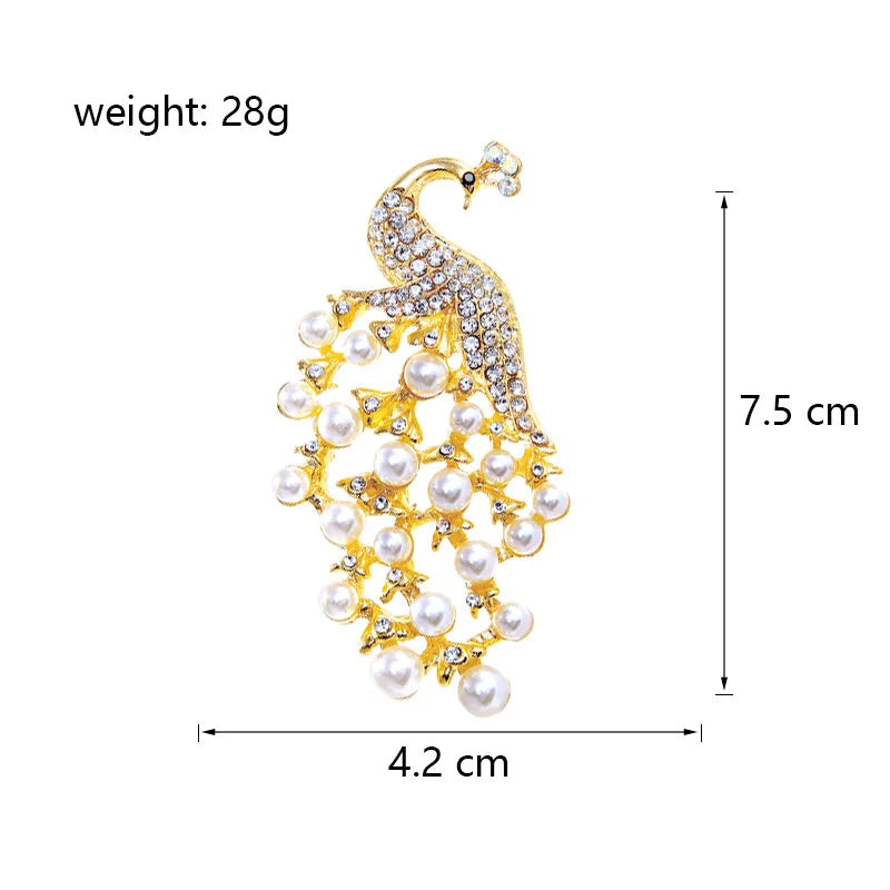 Fashion Animals Glitter Sparking Peacock for Girls Sweet Imitation Pearl Pins Jewelry for Women Ladies Accessories Wholesale